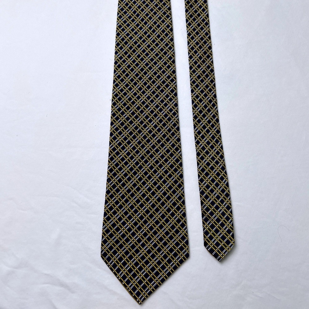 Lauren Ralph Lauren Mens Diagonal Plaid Silk Necktie OS Navy Gold White Preppy
